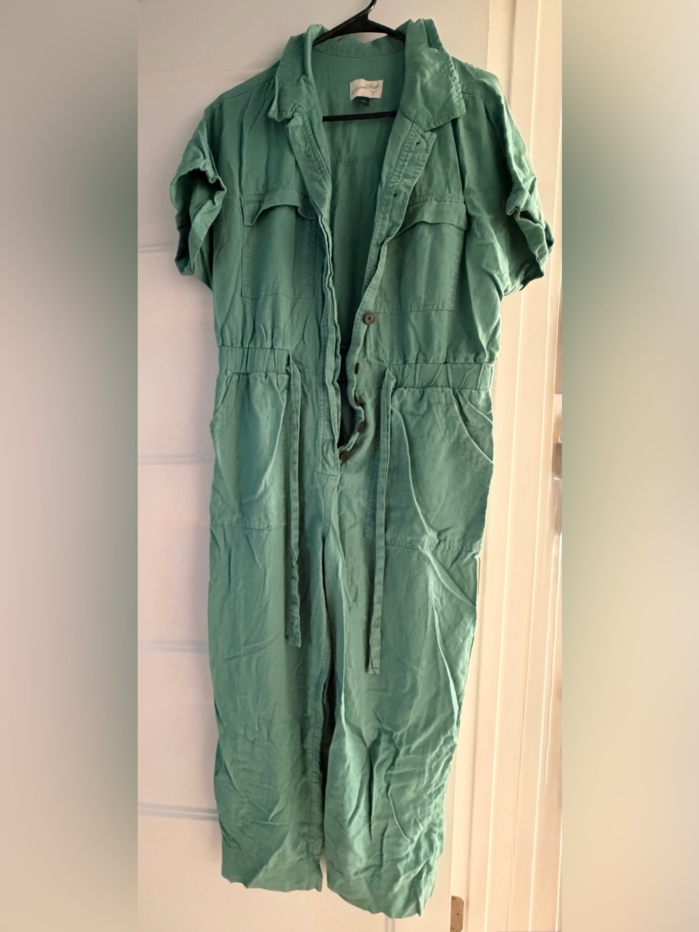 Linen Universal Thread Green Short-Sleeve Utility Jumpsuit